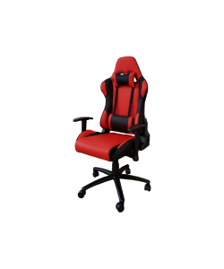 SKARLET Cómoda y moderna silla gamer con base metálica de estrella negra con giro de 360°, ajuste de altura y reclinado, brindándote horas de comodidad para tus juegos. Brazos ajustables, asiento y respaldar con almohadón en color negro y rojo.